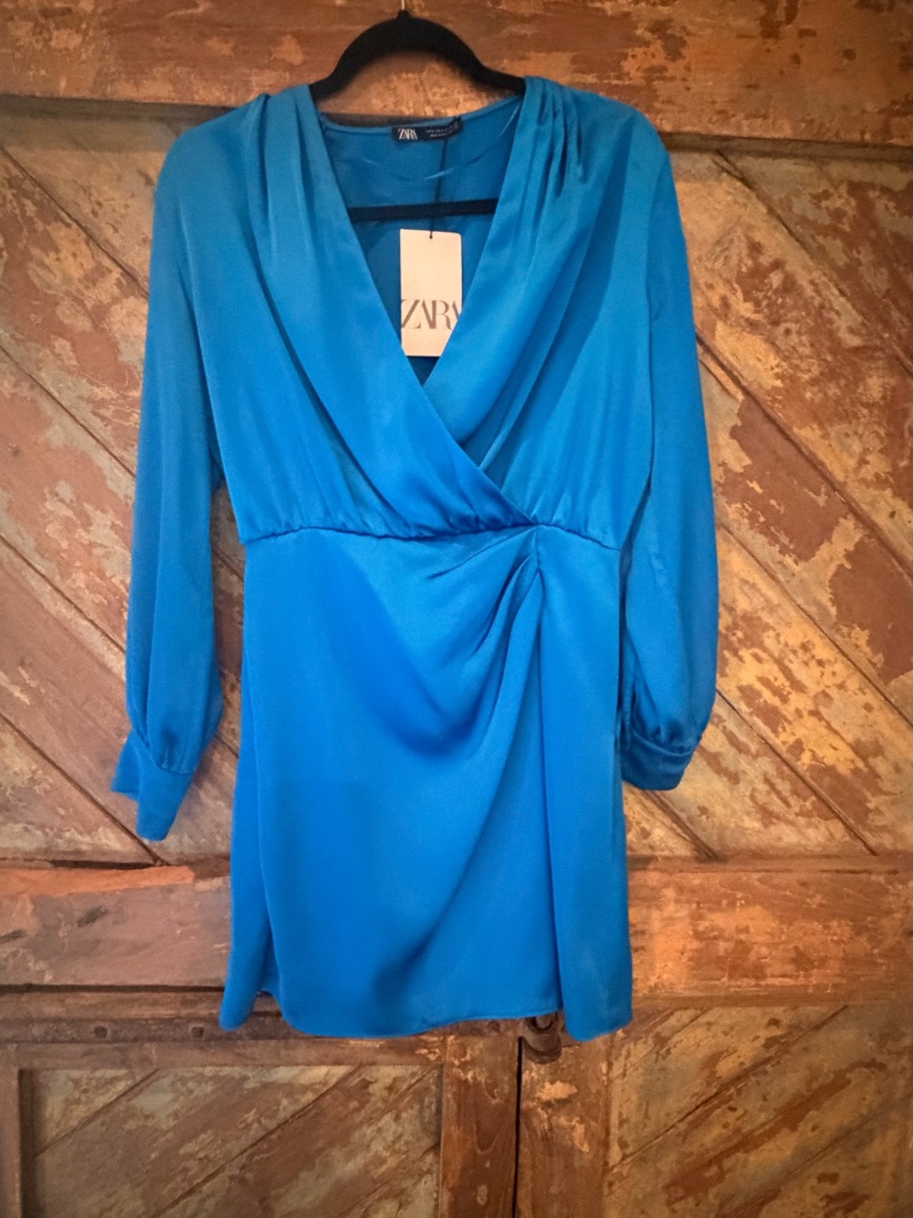 ZARA Cobalt Blue Draped Satin Wrap Dress